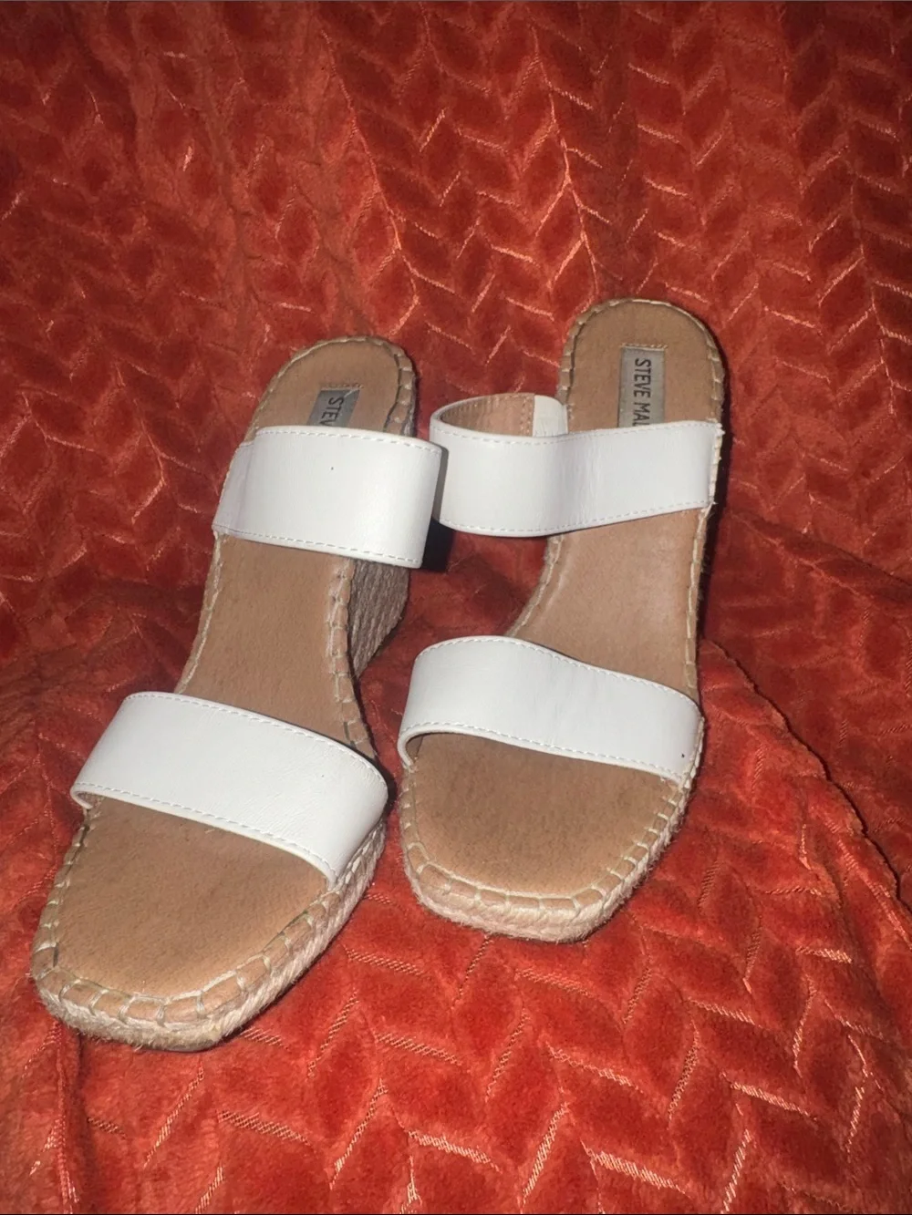 Steve Madden ICEY White Leather Espadrille Wedge Sandals Size 9M